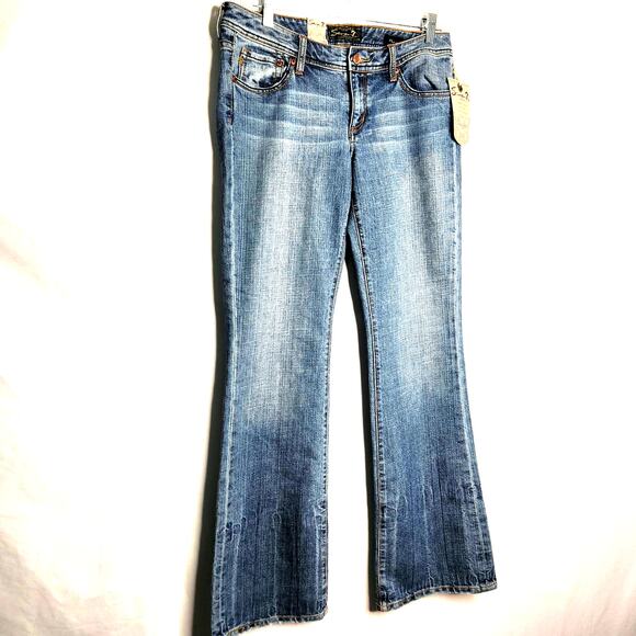 Seven7 Premium Blue Label Distressed Jeans Size 32 NEW US 9 Flare Low Rise Y2K - Picture 1 of 11